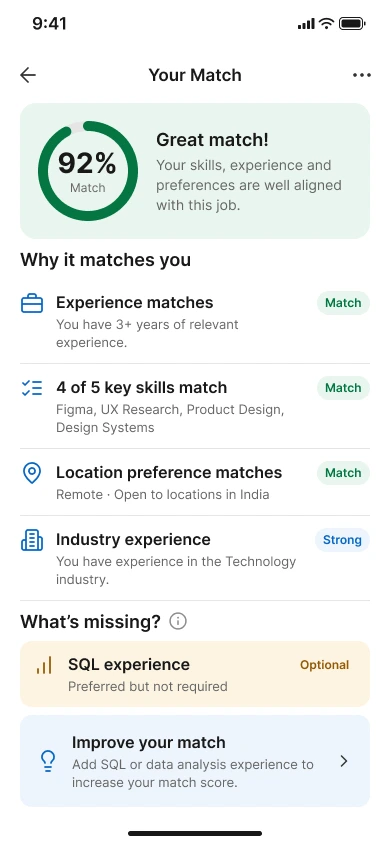 LinkedIn Jobs match screen